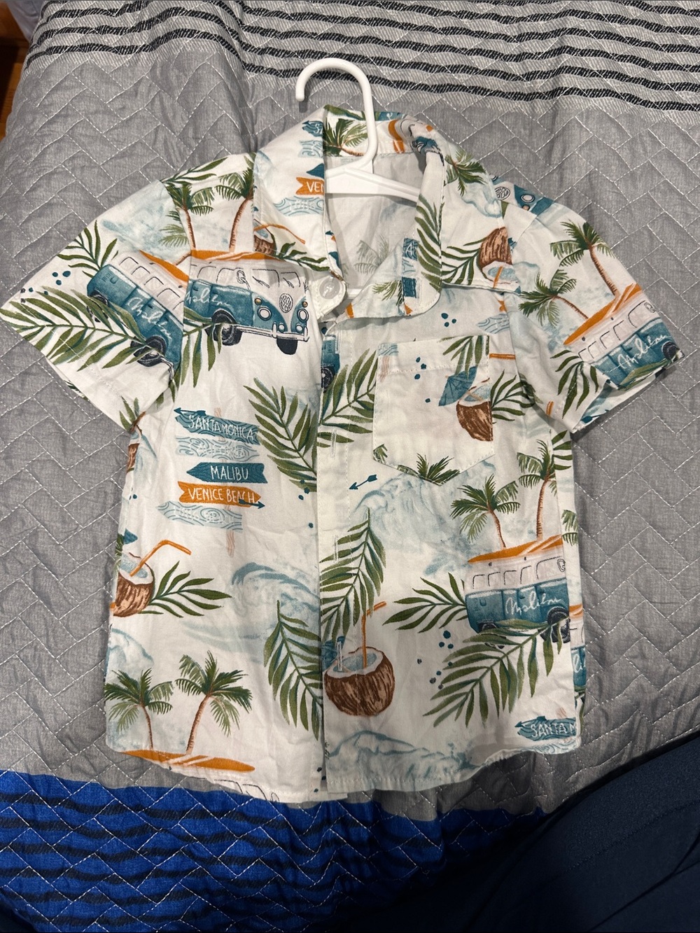 Tropical Coconut & Palm Short Sleeve Button Shirt - White